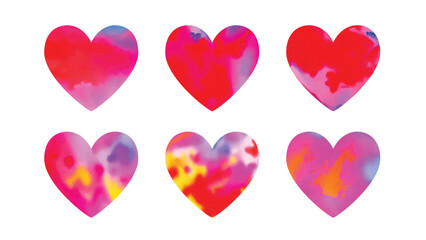 Watercolor hand painted love hearts set,collection, illustrated in red and pink ink and isolated on white for wedding invitations or Valentine's day card.