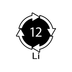 Battery recycling symbol 12 Li. Vector illustration