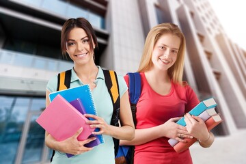 Happy group of young university students.