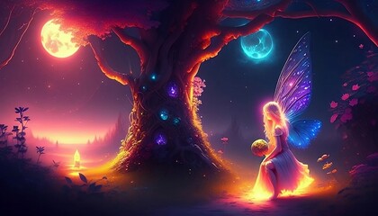 glowing fairy in glowing fairy forest