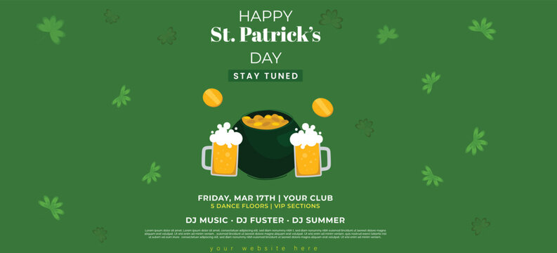 Set Of Happy St. Patrick's Day . Patrick Day Menu Cover Design. Eat, Drink And Irish.Confetti, Clover And Golden Coins. 