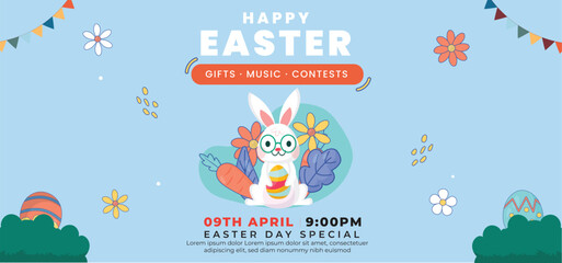 Easter Day poster and banner template with Easter eggs