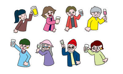 乾杯する人のイラストセット
