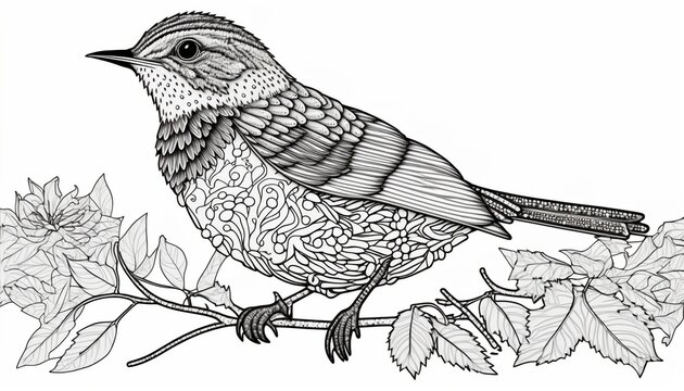 a cute coloring book for children that is still black and white, but waiting for colors and then it will become a wonderful colorful bird