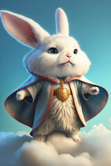 Plakat white rabbit sitting on top of a cloud. generative ai.