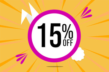 15 percent off. Orange banner with floating pink and white balloon for easter special offer and promotion.