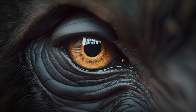 close-up on the gorilla's eye. look of a gorilla, gorilla eyes, generative ai