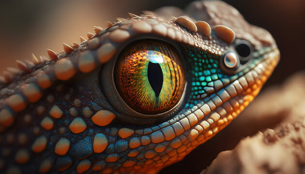 close-up on the lizard's eye. lizard eyes, lizard eyes, generative ai