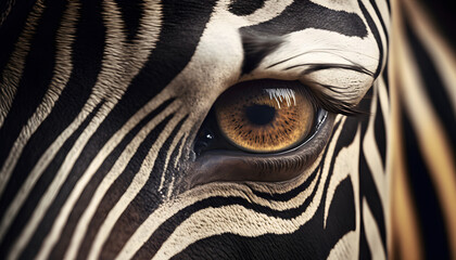 close-up on the zebra's eye. look of a zebra, zebra eyes, generative ai - obrazy, fototapety, plakaty