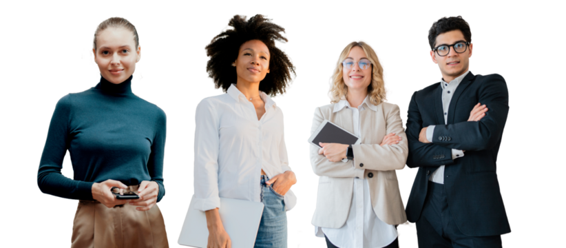 Group Business People colleagues partners office employees Successful entrepreneurs and tablets Formal Clothing Isolated background, png.