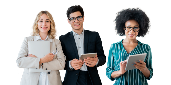 Group people office employees using devices Tablets formal clothing isolated background, png.