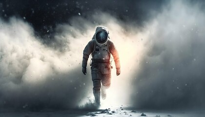 Obraz na płótnie Canvas astronauts dash through a blizzard with full astronaut suit. (Generative AI Technology)