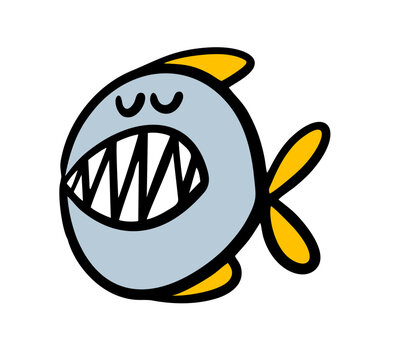 cartoon piranha with sharp teeth and yellow fins clip art preview