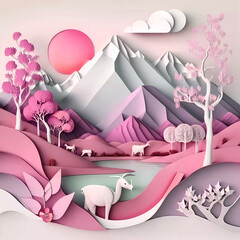 Beautiful modern 3d paper cut style nature background