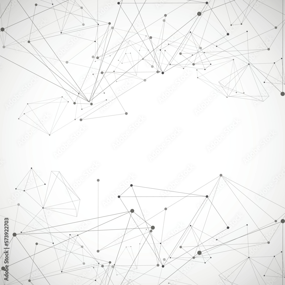 Poster Vector molecular shapes. Triangle futuristic and science structure. Chemistry connection element. Dots and lines polygonal design