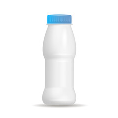 Vector matte white realistic bottle with lid.
 Plastic packaging for drinks and milk on a white background.
 3d layout for your design.