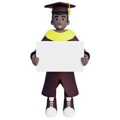 3d illustration of graduated student holding message banner