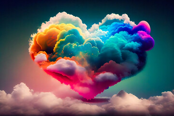 Love-Filled Sky with Rainbow Heart. LGBT Pride . Generative AI