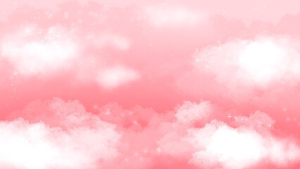 Cute red sky with clouds and little star hand drawn background