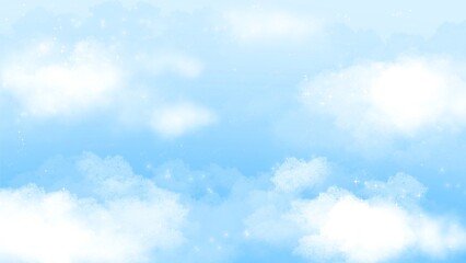 Cute blue sky with clouds and little star hand drawn background