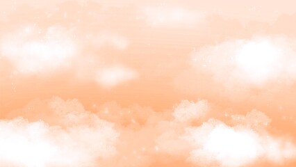 Cute orange sky with clouds and little star hand drawn background