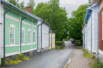 Streets of old town of Rauma in Finland
