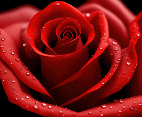 Rose Bud close up. Red Rose flower with drops. Beautiful Shot of Blooming Rose. Generative AI.