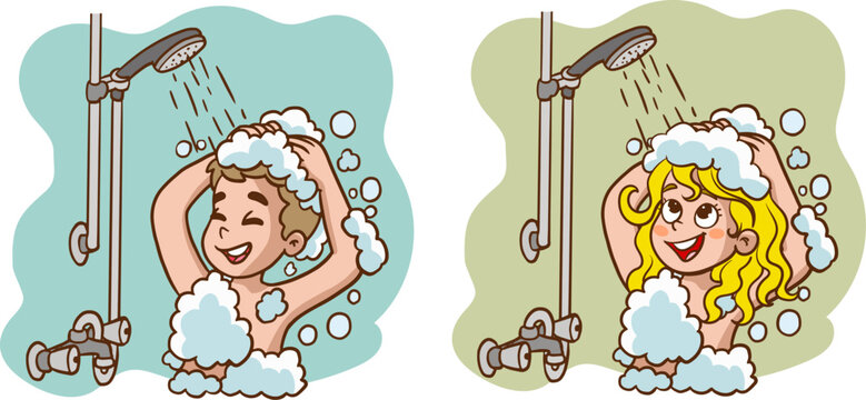 kids taking a bath cartoon vector