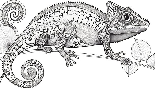 recommend clip art: a cute coloring book for children that is still black and white, but waiting for colors and then it will become a wonderful colorful chameleon
