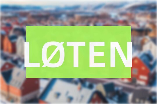 L&oslash;ten: Der Name der norwegischen Stadt L&oslash;ten in der Region Hedmark vor einem Hintergrundfoto