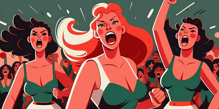 Girls power women friendship group diverse female team standing together, friendship group females flat design simple generated by Ai