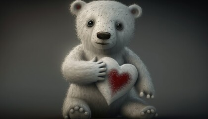  a white teddy bear holding a red heart in its paws.  generative ai