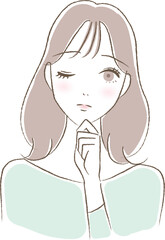 考えるポーズの若い女性のイラスト