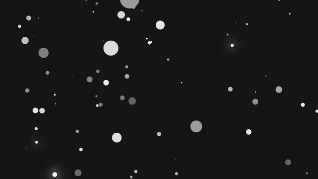 Halftone animated background frame. Pattern randomly moving turns, dots, particles. Monochrome texture celestial bodies. Outer space. Snow. Rain. Intro for medical, computer screensavers, business. 4k