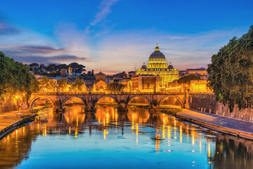 Fototapeta na wymiar Rome Vatican Italy sunset city skyline at Tiber River