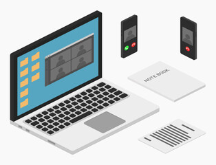 isometric laptop computer smartphone isolated vector illustration