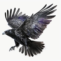 Naklejka premium Raven spread its wings Fly on a black and white watercolor drawing Generative AI