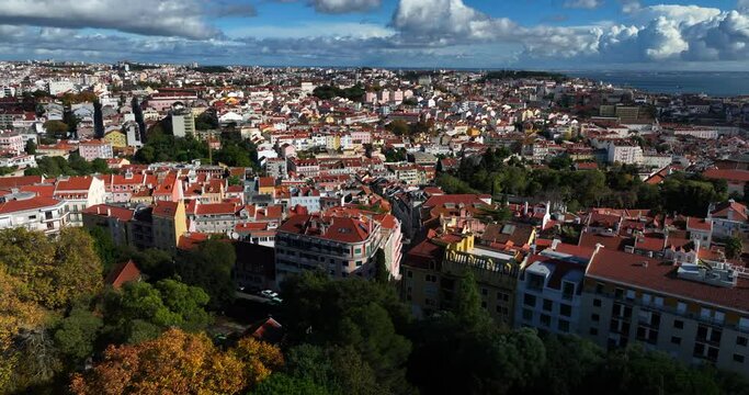 Aerial view of Jardim da Estrela garden and the area around it. Lisbon, Portugal.