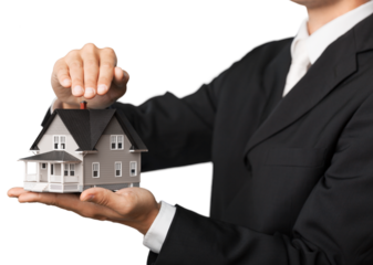 Businessman Holding House Model, Real Estate Concept