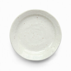 Small grey empty saucer isolated on white. Little ceramic dish of uneven, imperfect shape