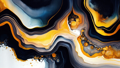 Abstract black and yellow marble liquid texture, luxury background