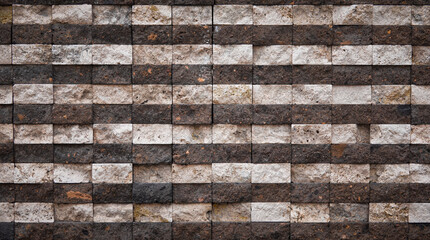 Several rows of a rough textured concrete block wall as background, wallpaper. Stone wall background , random black granite stone wall