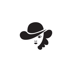 woman face in hat logo abstract fashion design black illustration