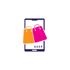 shopping bag online logo template smartphone vector illustration