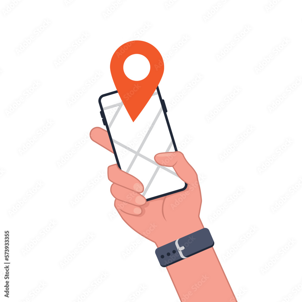 Aufkleber a hand holds a smartphone. gps navigation on a smartphone. track location. concept of mobile navigat