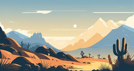 Fototapeten Desert - Minimalistic flat design landscape illustration. Image for a wallpaper, background, postcard or poster. Generative AI © Zerbor