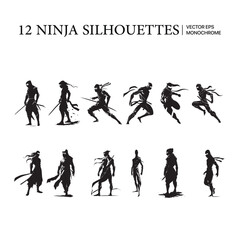 Set of Ninja mascot logo vector template. Creative Ninja logo design concepts. Ninja silhouettes collection.