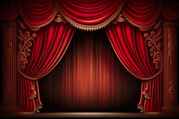 red stage curtains with spotlight