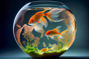 Fototapeta na wymiar Beautiful fish in round glass aquarium. Fish Swimming In Fishbowl. Generative AI.