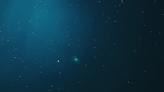 Comet C 2022 E3 (ztf) Shines Bright Green Color In Dark Night Starry Sky. Comet At Distance Of 170 Million Kilometers. Amazing Cosmic View.